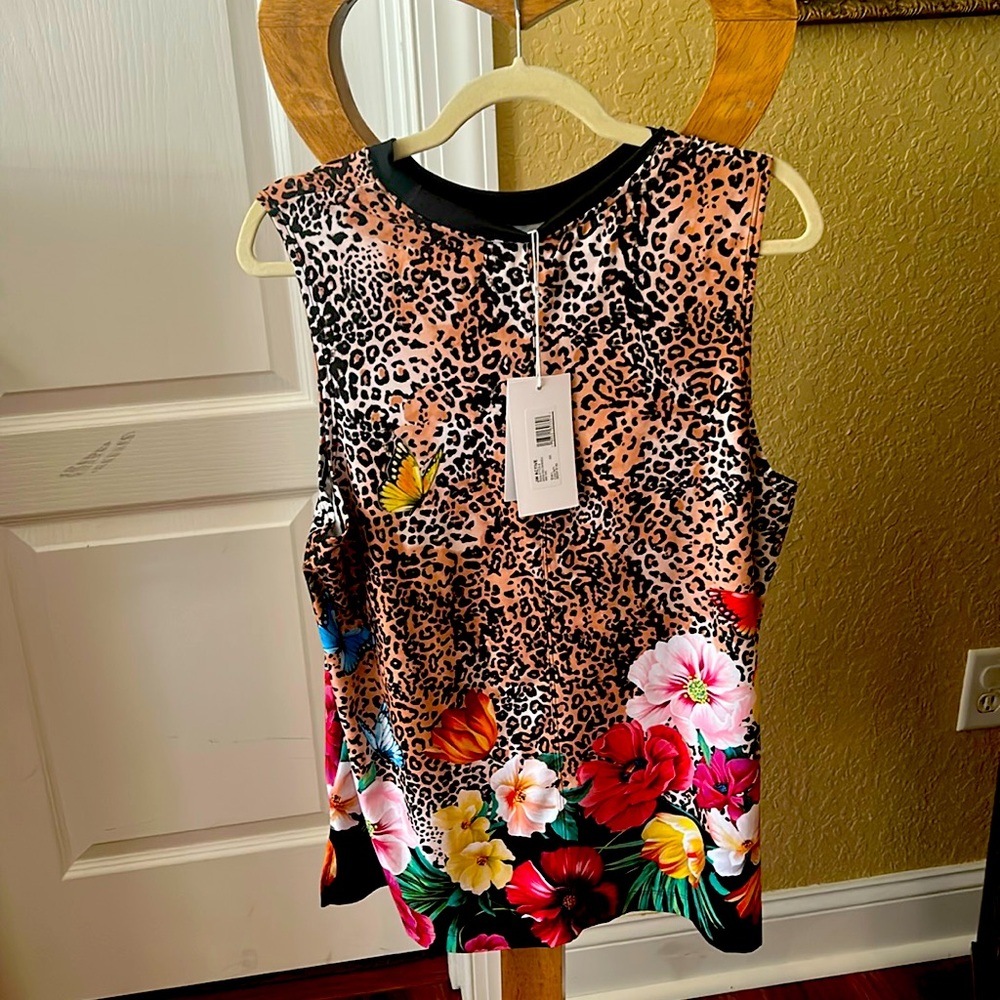 Johnny Was NWT Sandra high low muscle tank tunic size L animal print and floral